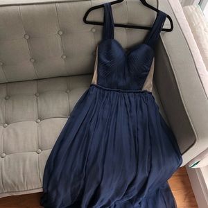 Dark blue navy backless prom grad dress